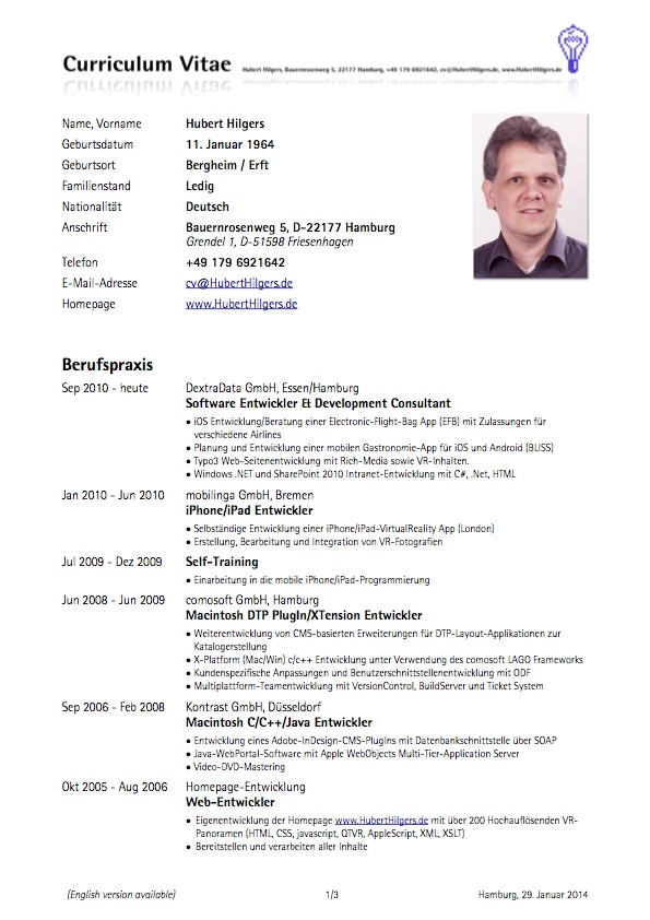 Hubert Hilgers Lebenslauf 1/3